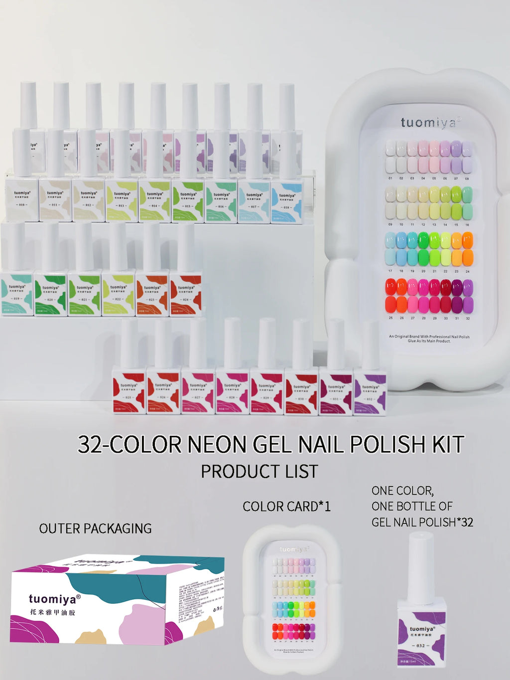 32-Color Dopamine Macaron Nail Polish Gel Chart UV DIY Art Tools Qme