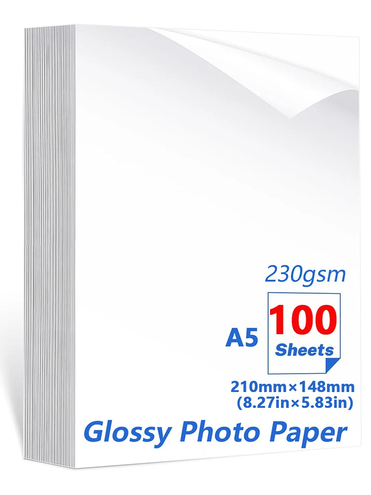 A5 Photo Paper , Waterproof Glossy for Photo Paper，A5 Size 230gsm Waterproof Embossed Card Paper Inkjet Photo Paper Qme 100sheets A5