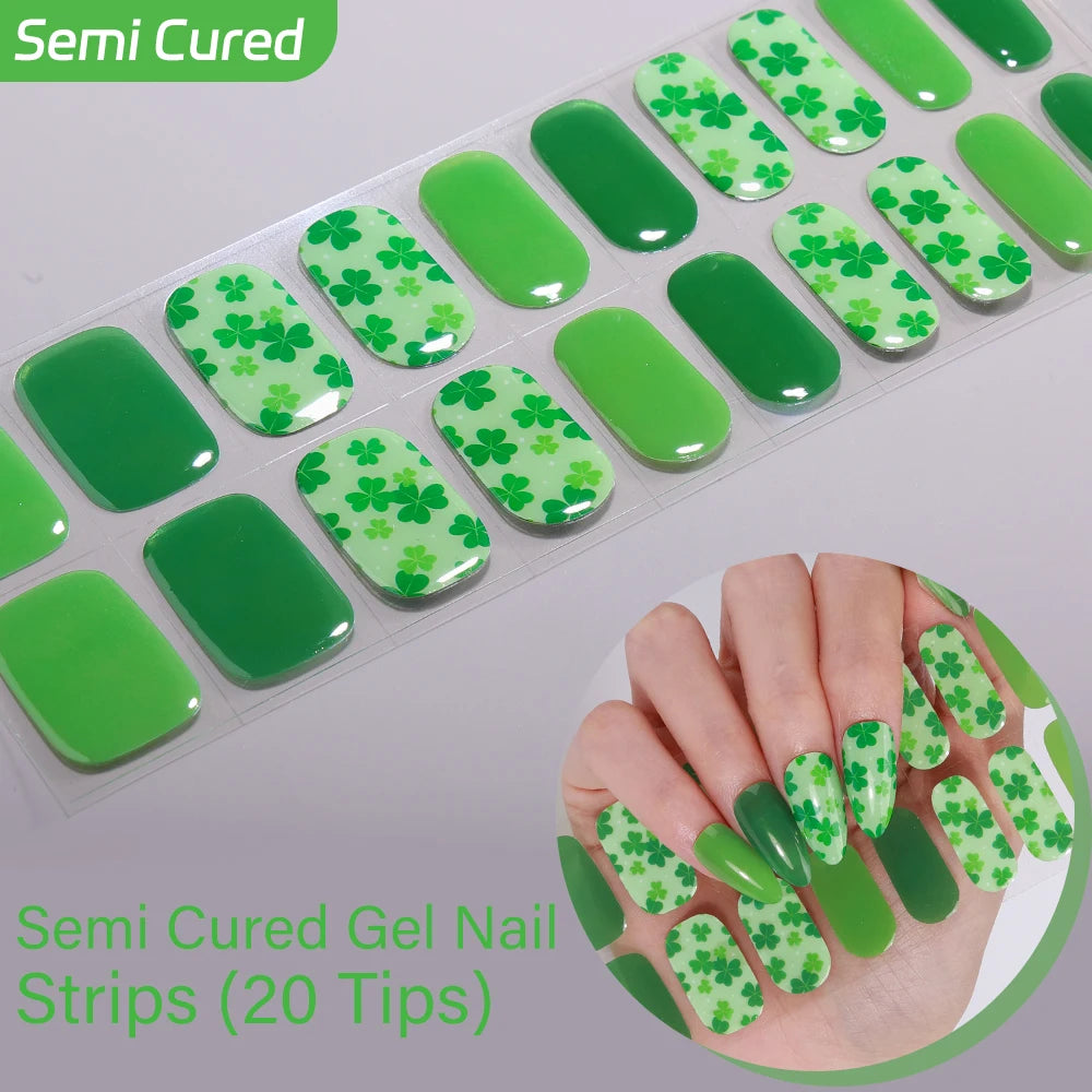 20Tips Clover Semi Cured Gel Nail Stickers Summer Series Flower Art Qme NC250123