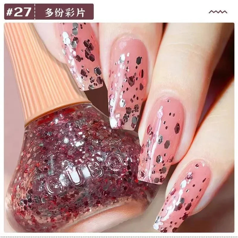 45 Colors Nail Polish Oil-based Nails Polish No-bake Quick Dry Non-tear Small Glitter Nail Gel Transparent Red Nail Art Qme 27