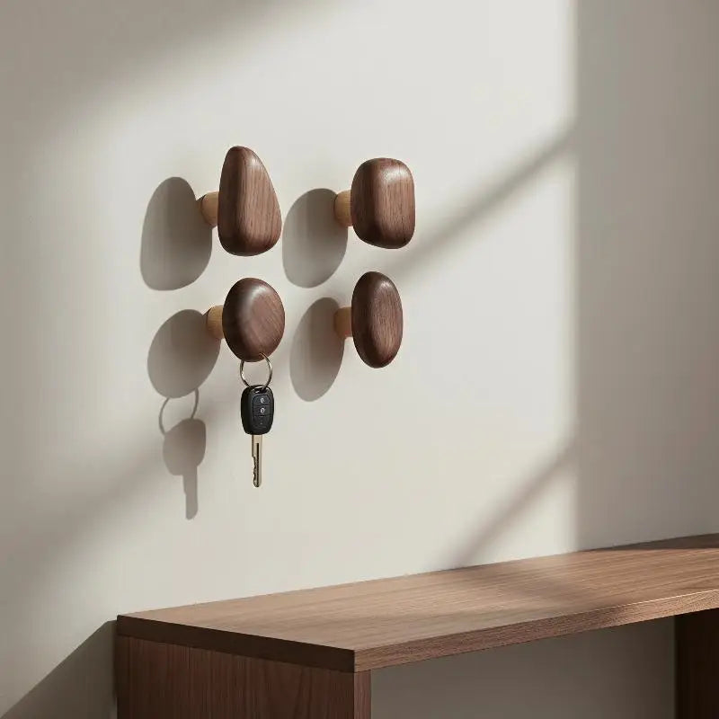 Natural Wooden Wall Mounted Coat Hooks Space Efficient Hanger Small Qme