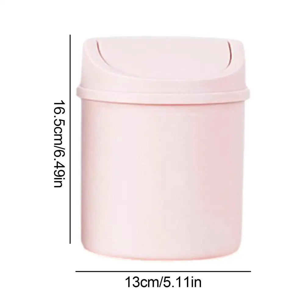 Mini Desktop Bin Small Trash Can Tube With Cover Bedroom Trash Can Garbage Can Clean Storage Box Home Desk Qme Pink