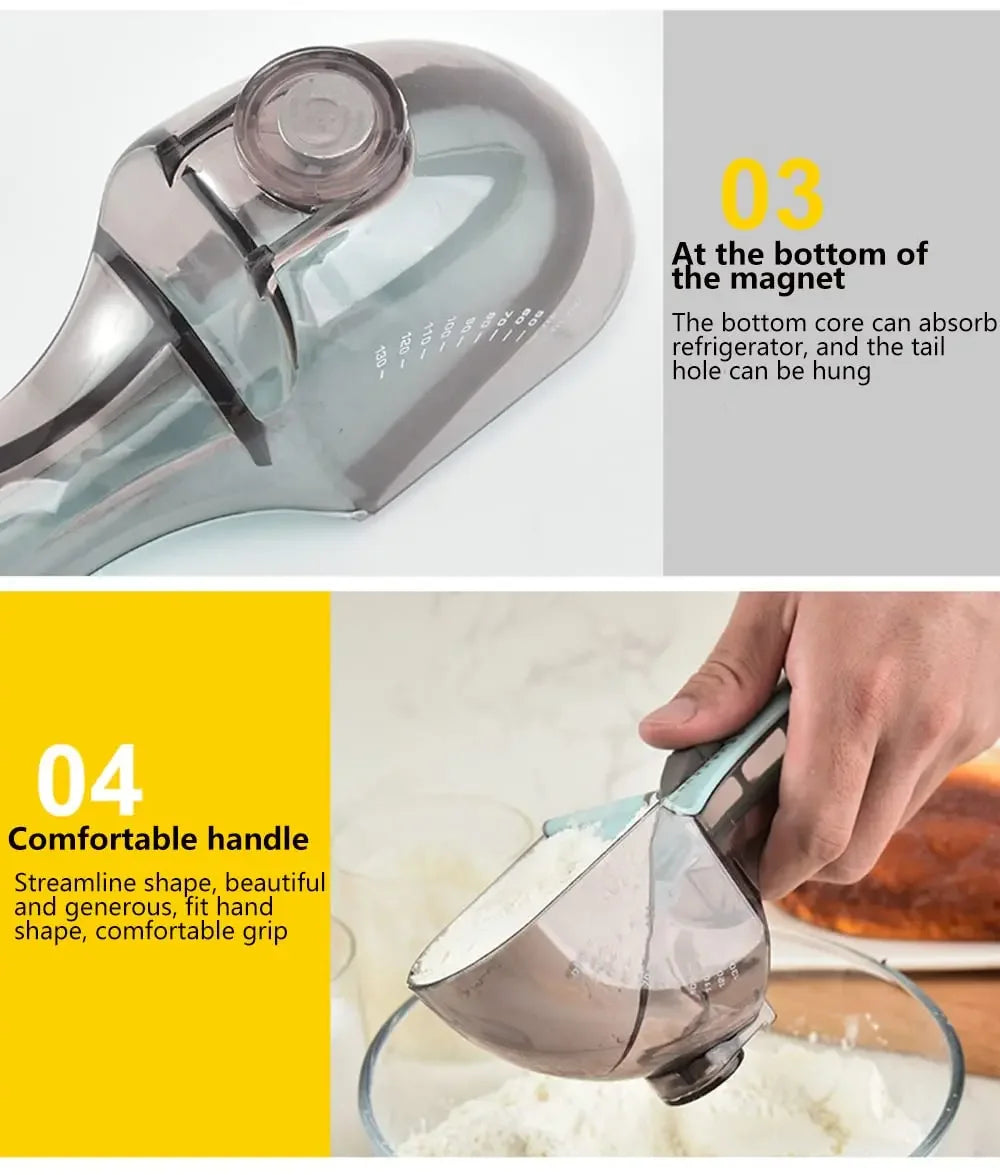 Kitchen Adjustable Measuring Cups and Spoons Plastic Scoop with Magnetic / for Dry and Liquid Ingredient Kitchen Tools Qme