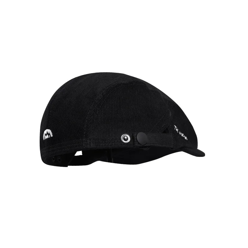 Embroidered Half-circle Beret Corduroy Autumn Winter Hat Trendy Qme black One Size