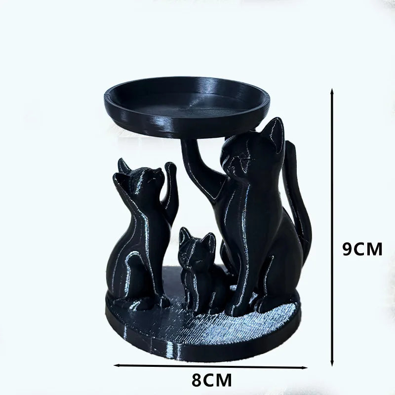 Whimsical 3D Printed Black Cat Family Storage Tray 3 Cats Jewelry Keys Qme black