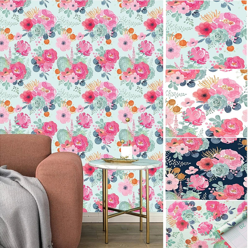 Floral Self Adhesive Wallpaper Waterproof Removable Wall Decal Qme