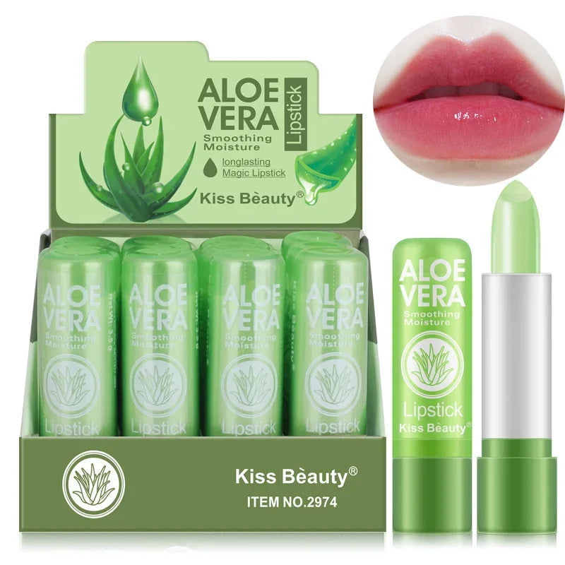 1pcs Aloe Vera Moisturizing Lipstick Lasting Nutritional Repair Lipsticks Anti Drying Color Changing Waterproof Natural Lip Care Qme