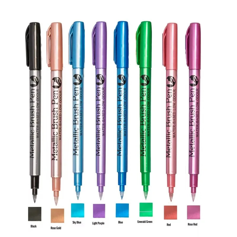 8/12 Colors Metallic Markers Pens Color Paint Pens for Black Paper, Glass, Rock Painting, DIY Scrapbook Album Qme 8 pcs B