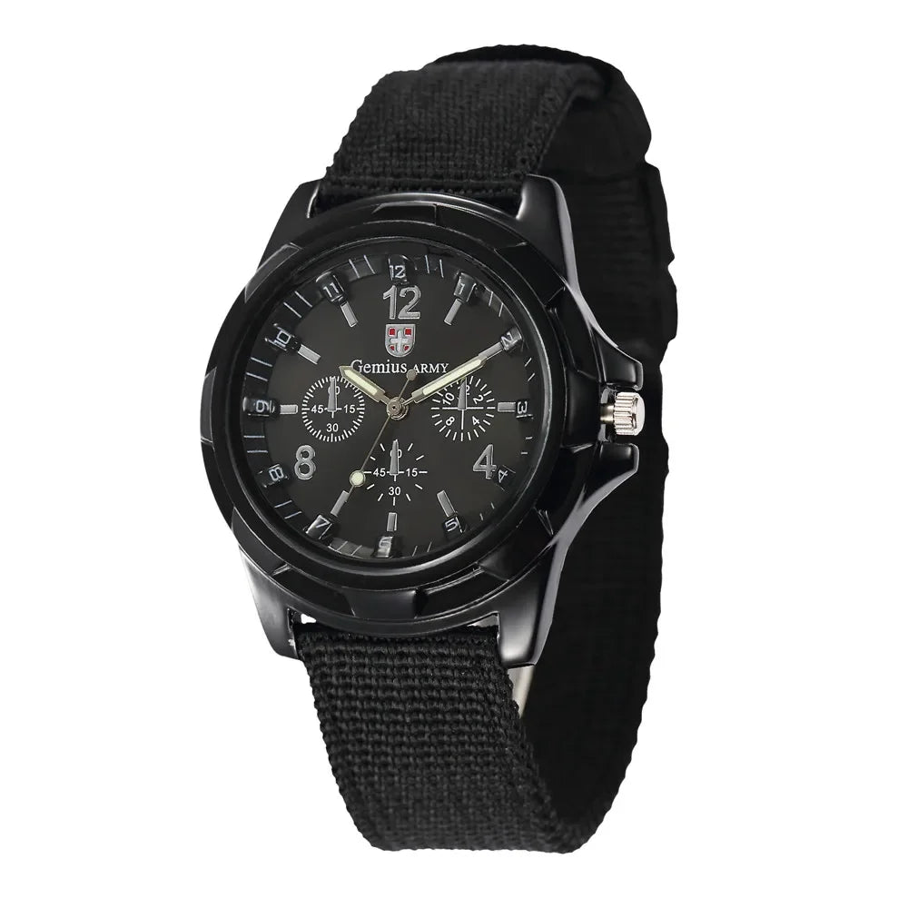 Men Army Nylon Band High Quality Quartz Movement Men Sports Watch Casual Wristwatches Outdoors Men Aviator Watches Men's Watch Qme black