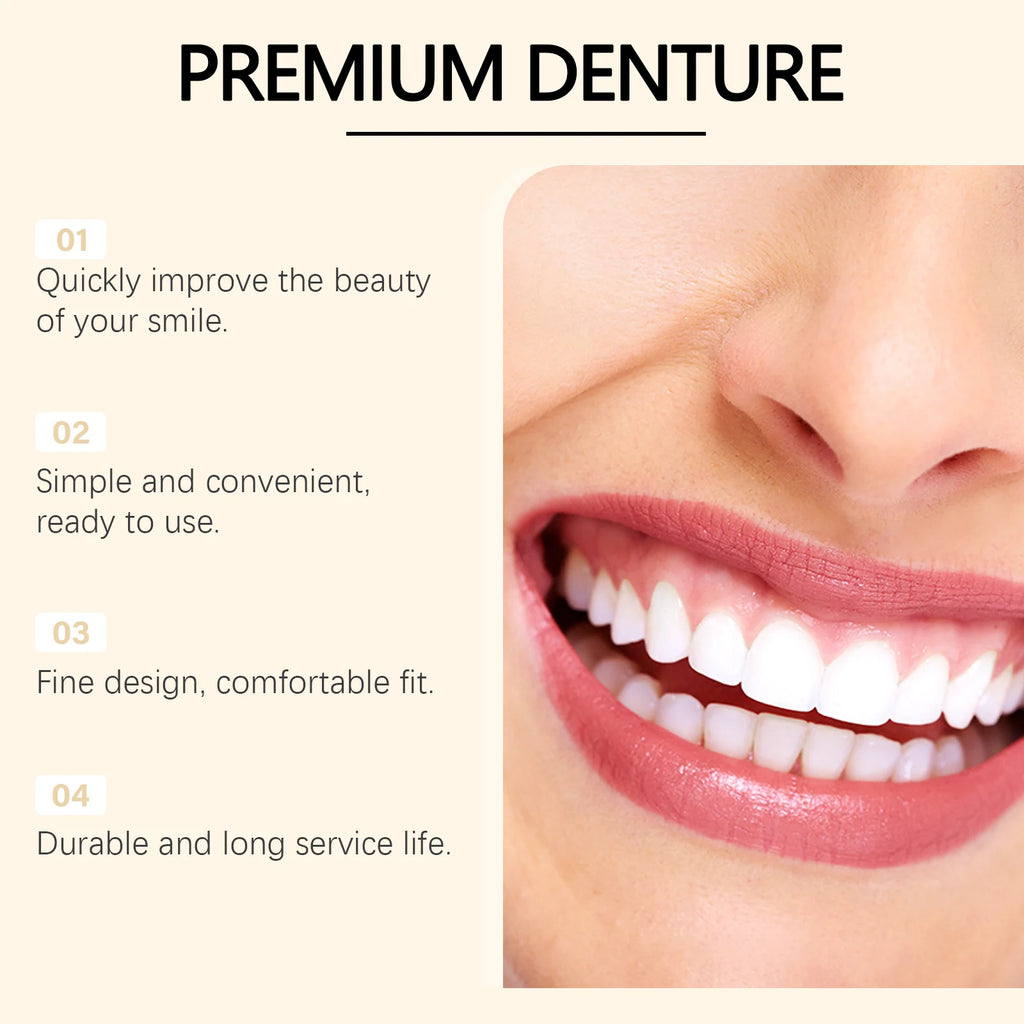 Premium Dentures Full Set Natural Improve Dental Caries Narrowing Tooth Gap Upper and Lower Silicone Teeth Denture Repair Kit Qme