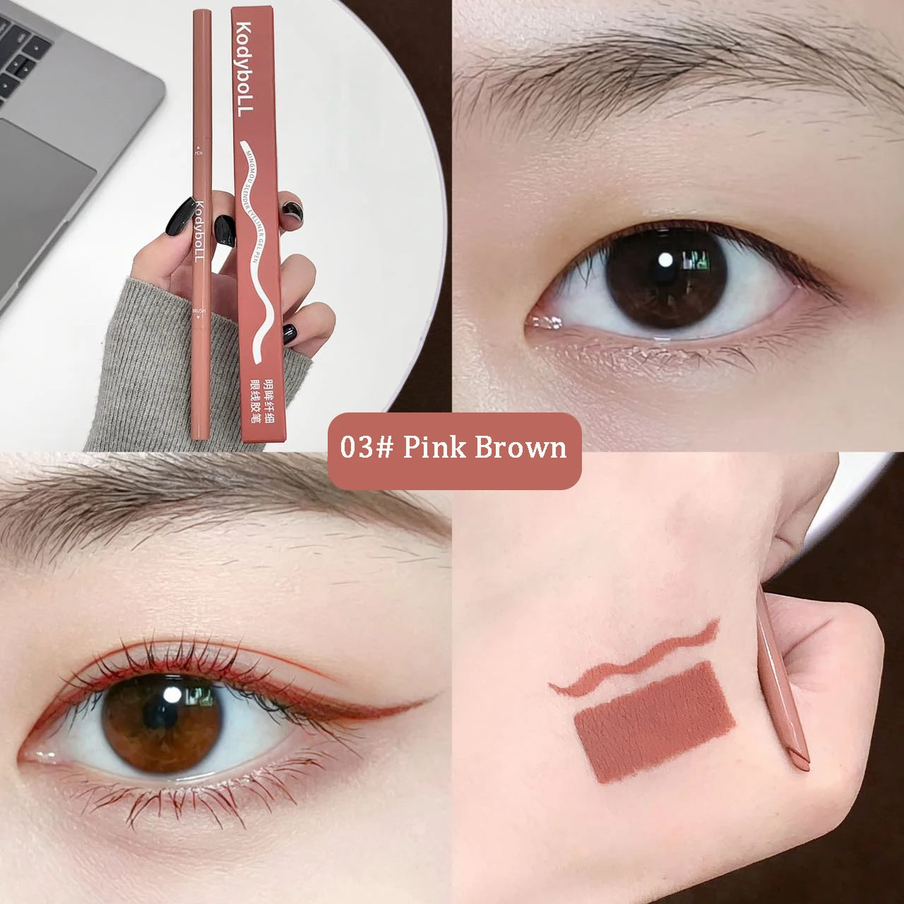 Curved Pink Brown Eyeliner Gel Pen Long-lasting Waterproof Ultra-fine Matte Smooth Quick Dry Aegyo-Sal Gel Eye Shadow Pen Makeup Qme 03 Pink Brown