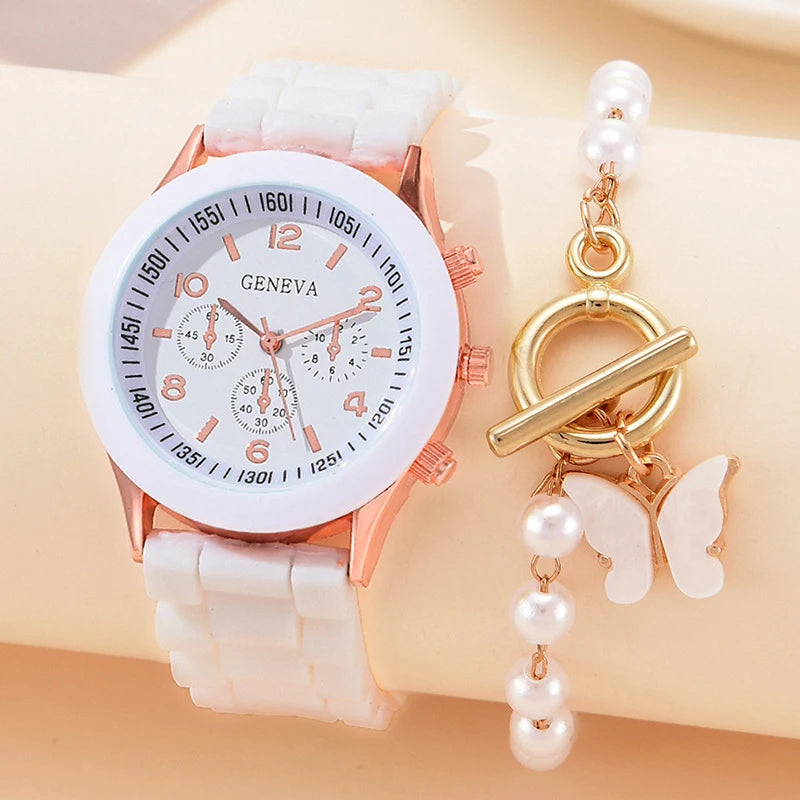 Geneva Three-eyed Timer Ladies' Watch Black Silicone Band Light Qme 12