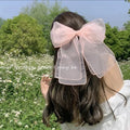 New Black Sweet Mesh Thin Gauze Big Bow Hair Claw Clip Women Bow Spring Clip Headwear Accessories Hair Clips Hairbows for Girls Qme Pink