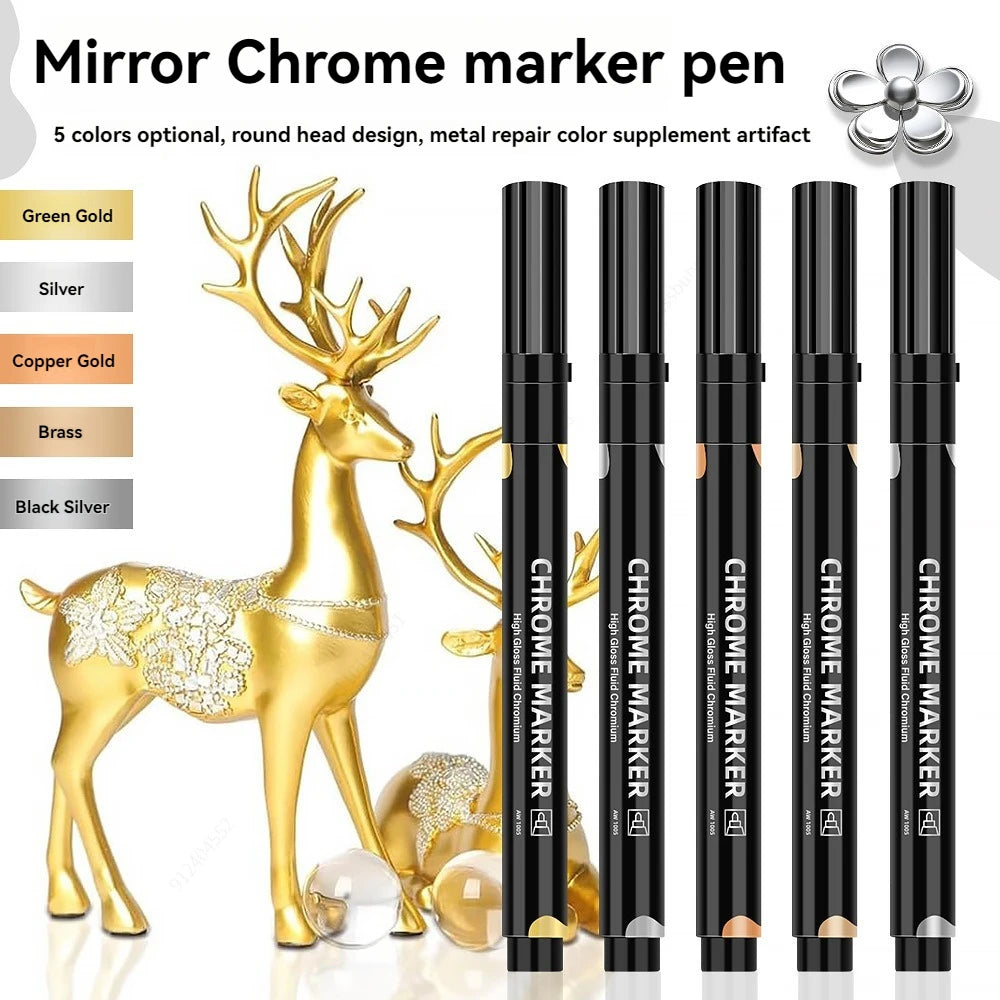 1/2 Pcs Mirror Chrome Metallic Markers, Waterproof Paint Repair,For Rock Ceramic Glass Metallic 2mm Nib, Painting DIY Craft Qme