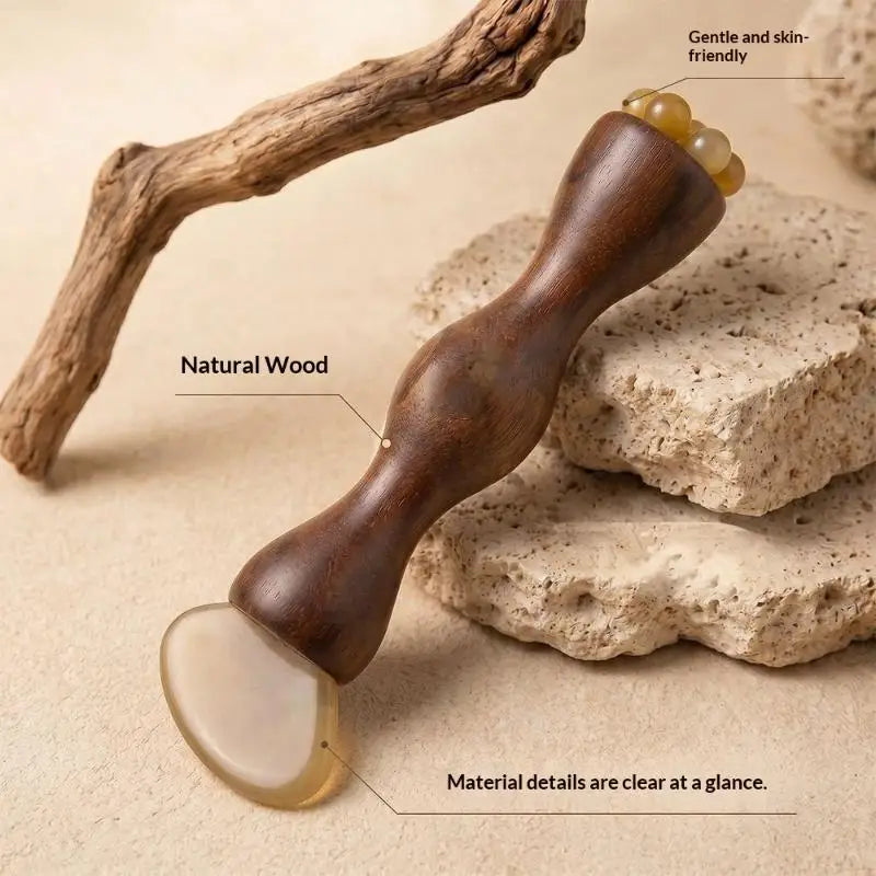 Facial Gua Sha Massage Tool Lotus Seedpod Brass Bead Rosewood Qme