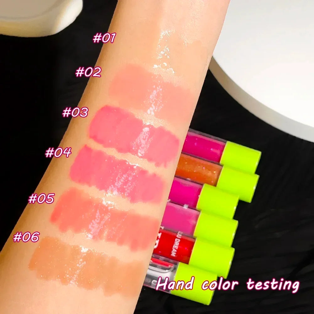 6 Colors Tinted Lip Oil Gloss Moisturizing Shiny Finish Waterproof Qme