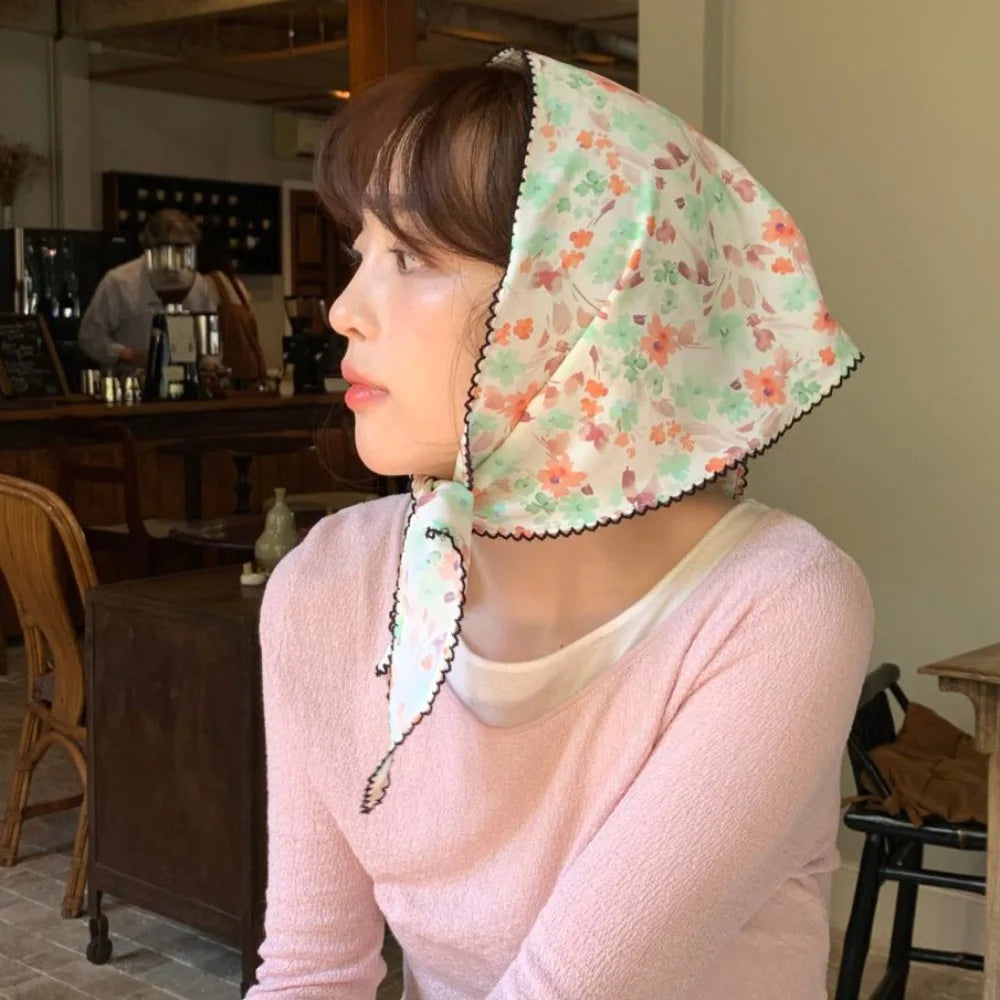 Fashion Pastoral Summer Triangle Headscarf Turban Thin Fresh Floral Qme Style10