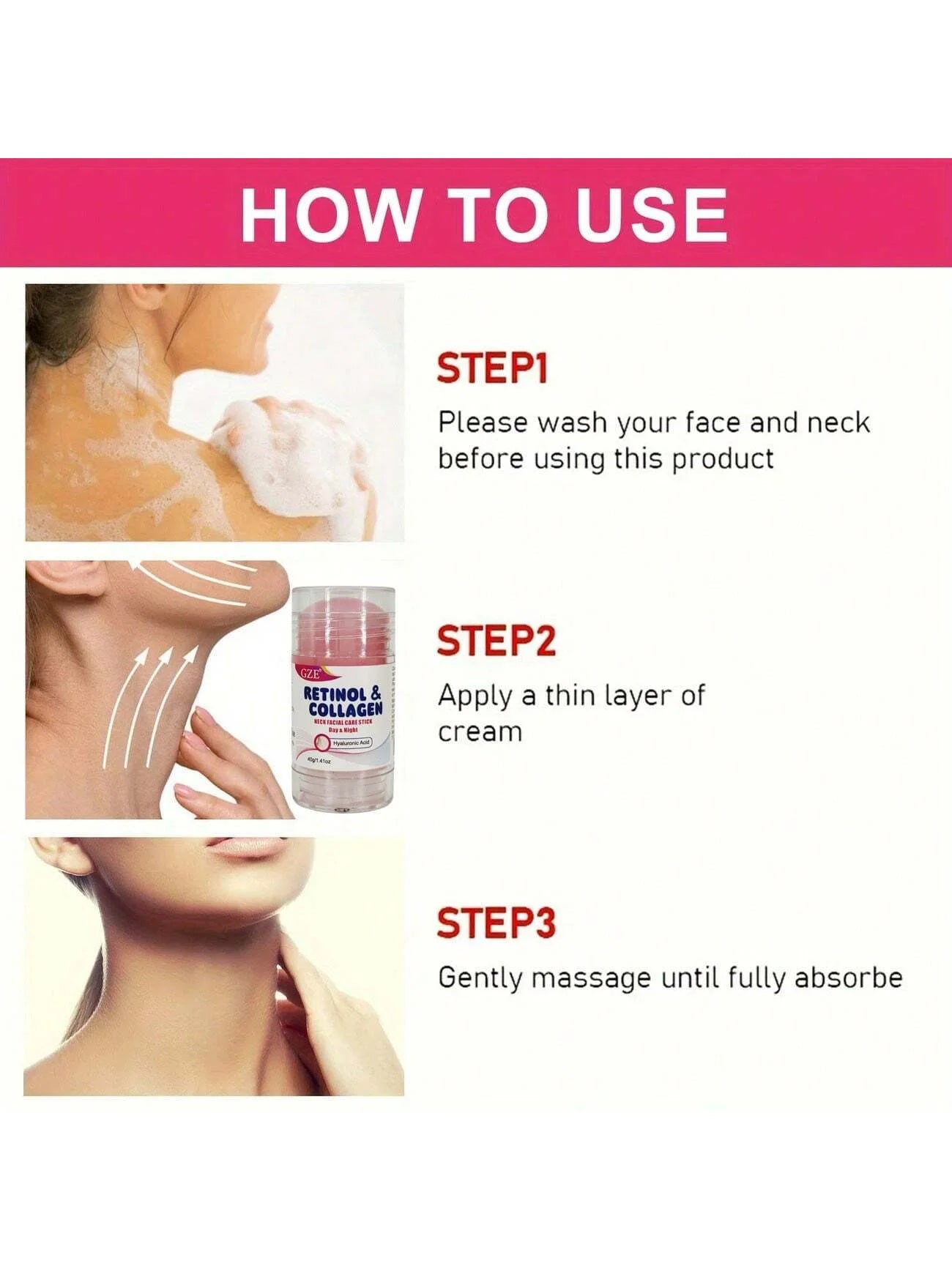 GZE Retinol & Collagen Neck Stick: Facial Moisturizer with Retinol & Collagen Complex, Day & Night Cream - Hydrating Face Cream Qme