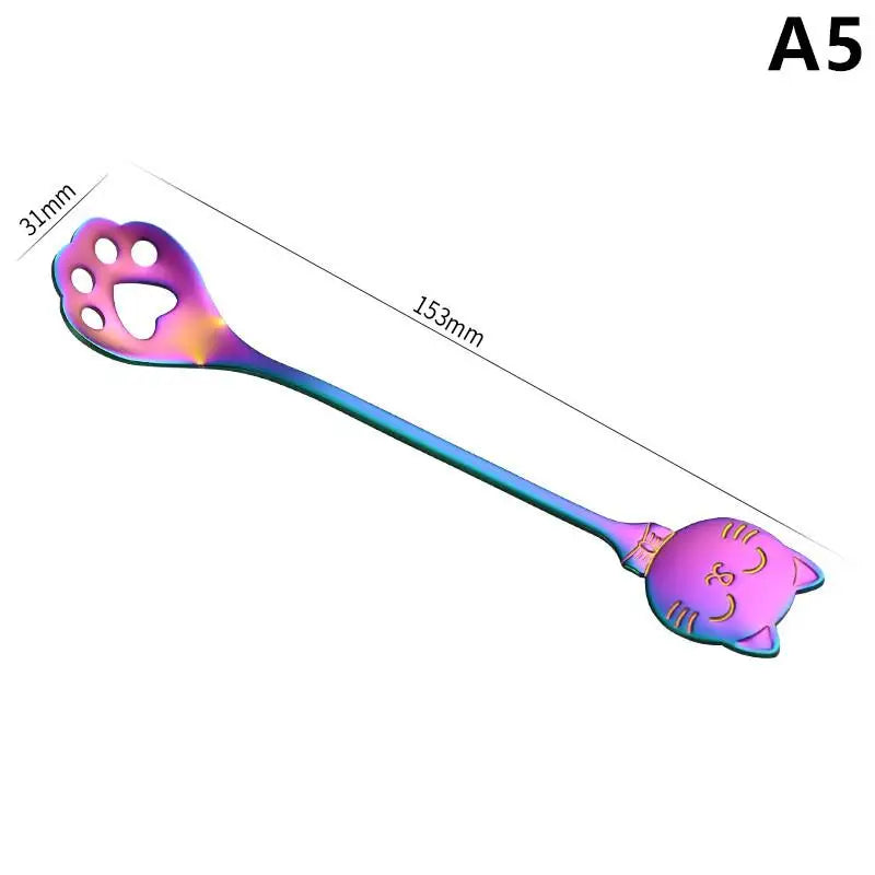 Stainless Steel Coffee Mixing Spoon Creative Cat Claw Spoon Ice Cream Cake Dessert Teaspoon Scoops Tableware Kitchen Accessories Qme A5
