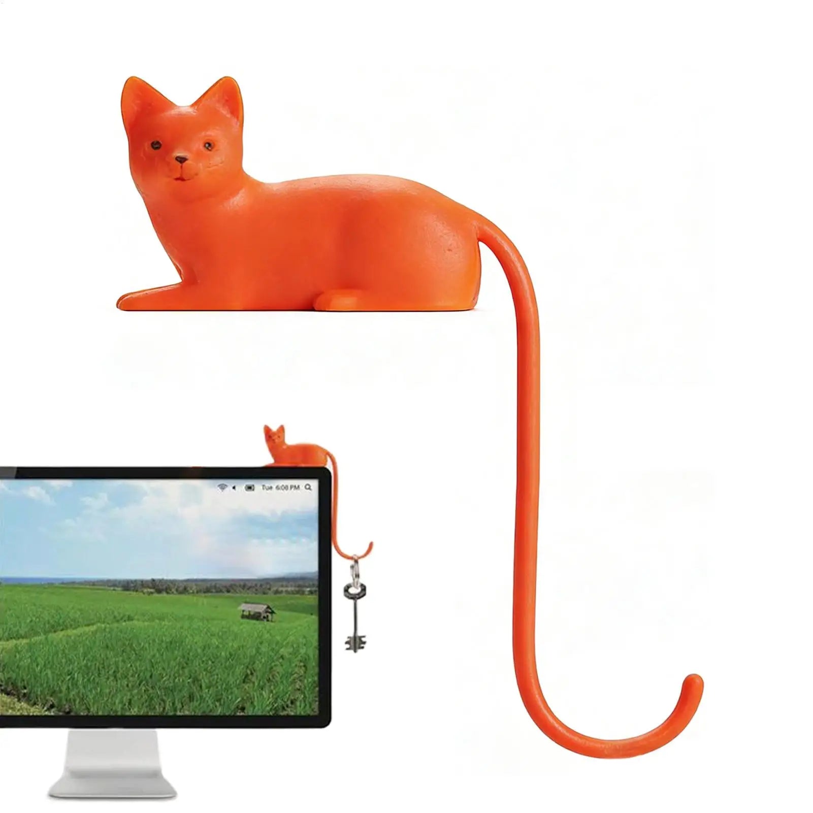 Orange Cat Tail-shaped Adhesive Hook Multi-functional Monitor Desktop Qme