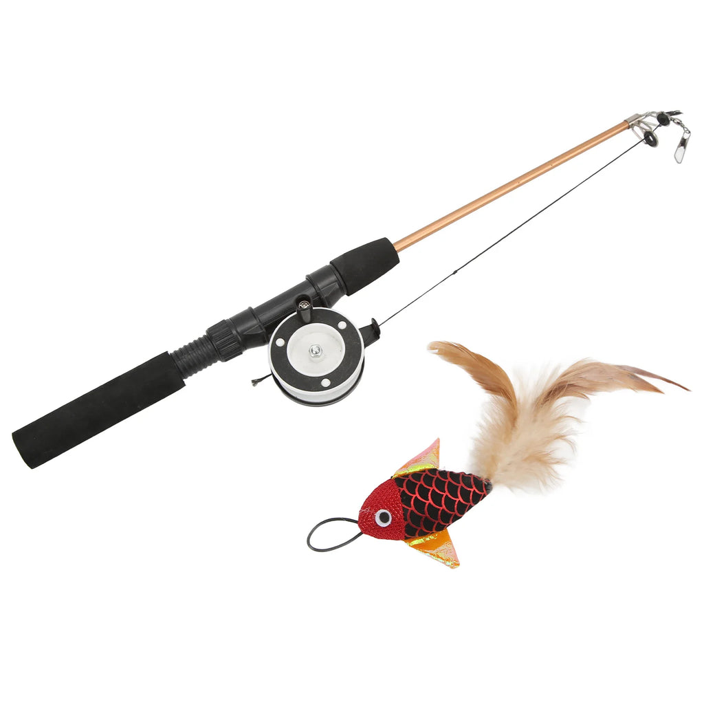 Telescopic Cat Fishing Rod Toy Funny Interactive Cat Wand Stick Flexible Teaser Feather Toy Pull Rod for Indoor Cats Play Qme B