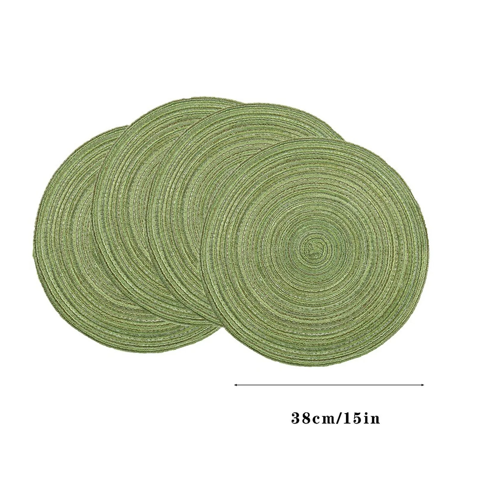 Four Piece Green Color Active Vintage Anti Slip Dining Table Meal Mat Woven Round Non-Slip Tableware Bowl Pads Drink Cup Coaster Qme