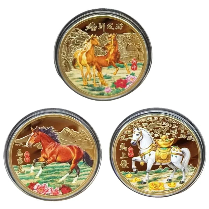 3/1Pcs Chinese Zodiac Horse Souvenir Coins Lucky Animal Horse 40mm Collectible Coins Metal Collection 2026 New Year Event Gift Qme A2