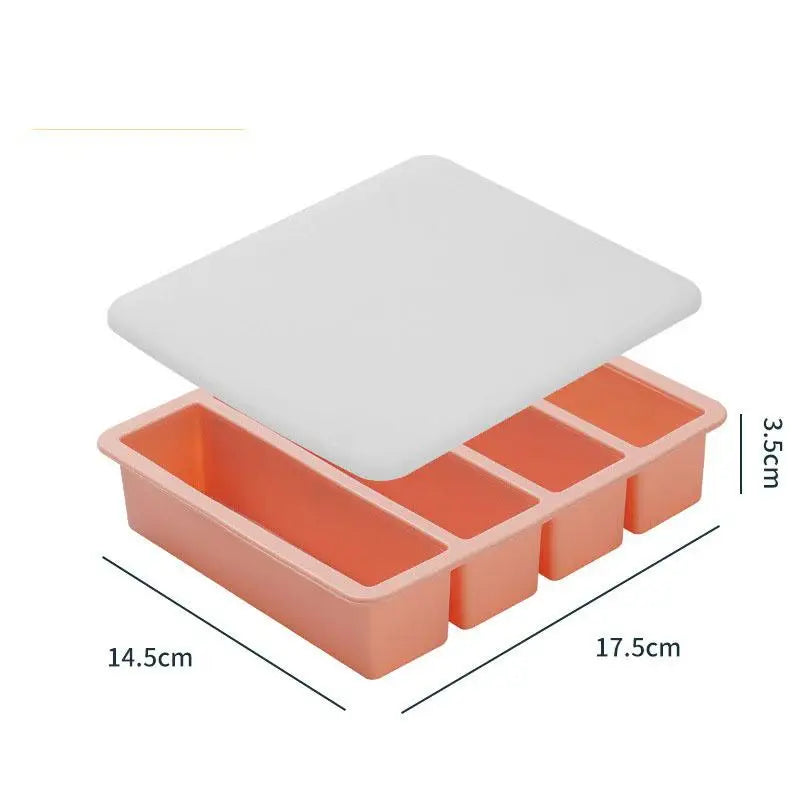 Food Storage Ice Cube Mold Giant Silicone Freezer Trays Lid 4-Cubes Qme With cover Pink