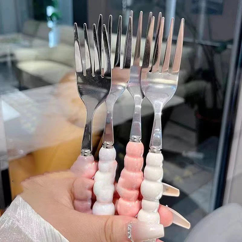 Pearl Handle Fork For Dessert Household Steak Stainless Steel Fork Salad Fork Dessert Pasta Fork Kitchen Accessories Gadgets. Qme
