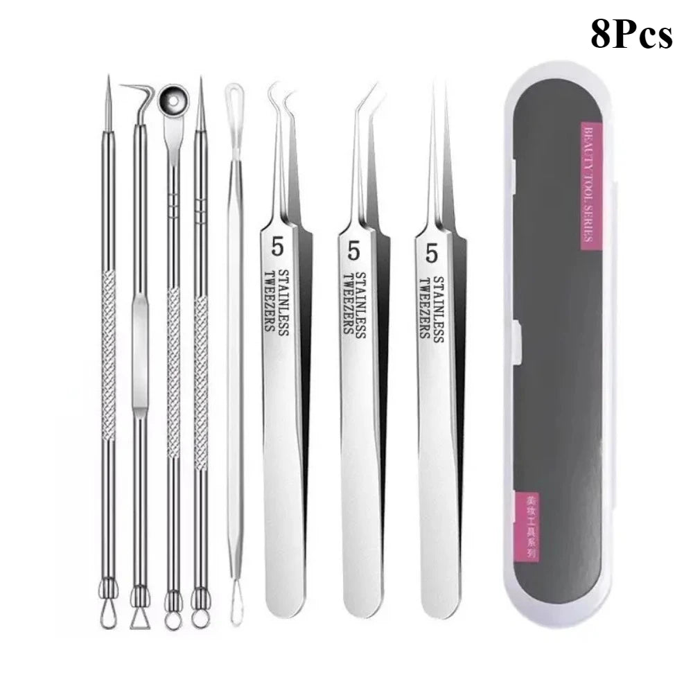 1- Stainless Steel Acne Clip Cell Blackhead Needle Beauty Salon Tool Qme 8Pcs