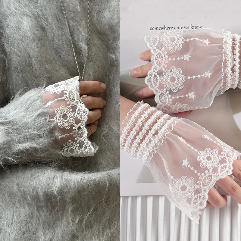 Lace Cuffs White Detachable Autumn Sleeve Fake Ruffles Elbow Sun Qme