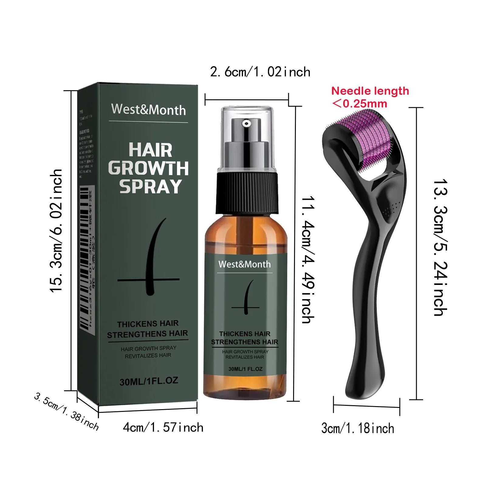 Men's Beard Spray Kit with Micro Roller 0.25mm Moisturizing Thicken Facial Hair Beard Boosting Essence Nourishing Spray Bear Qme