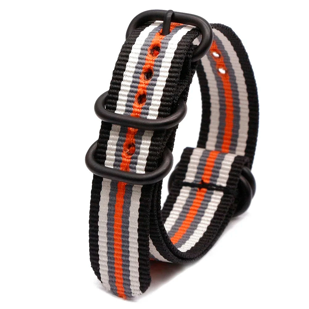 Black Ring Buckle Army Sports Nylon Watch Band Wrist Strap Accessories For Samsung Huawei 18MM 20MM 22MM 24MM Qme 2Black 2W 2Gray 1O 22mm