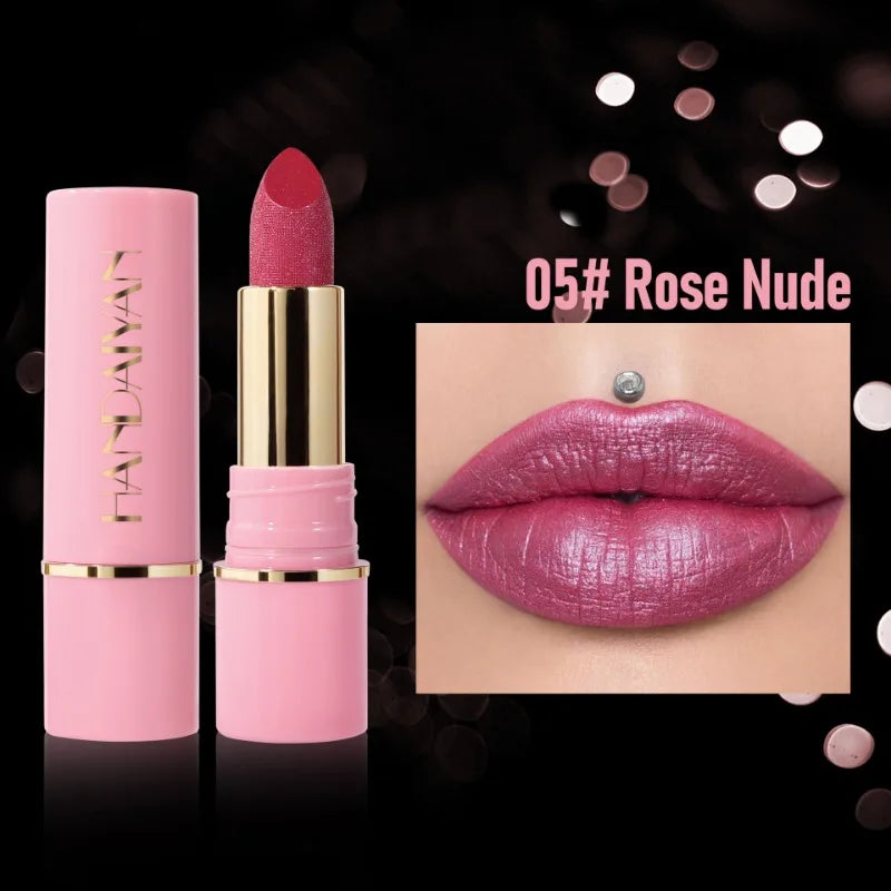 8Colors Glitter Lipstick Waterproof Lasting Diamond Pearlescent Metallic Gloss Lipstick Purple Lipgloss Lips Makeup Cosmetics Qme 05