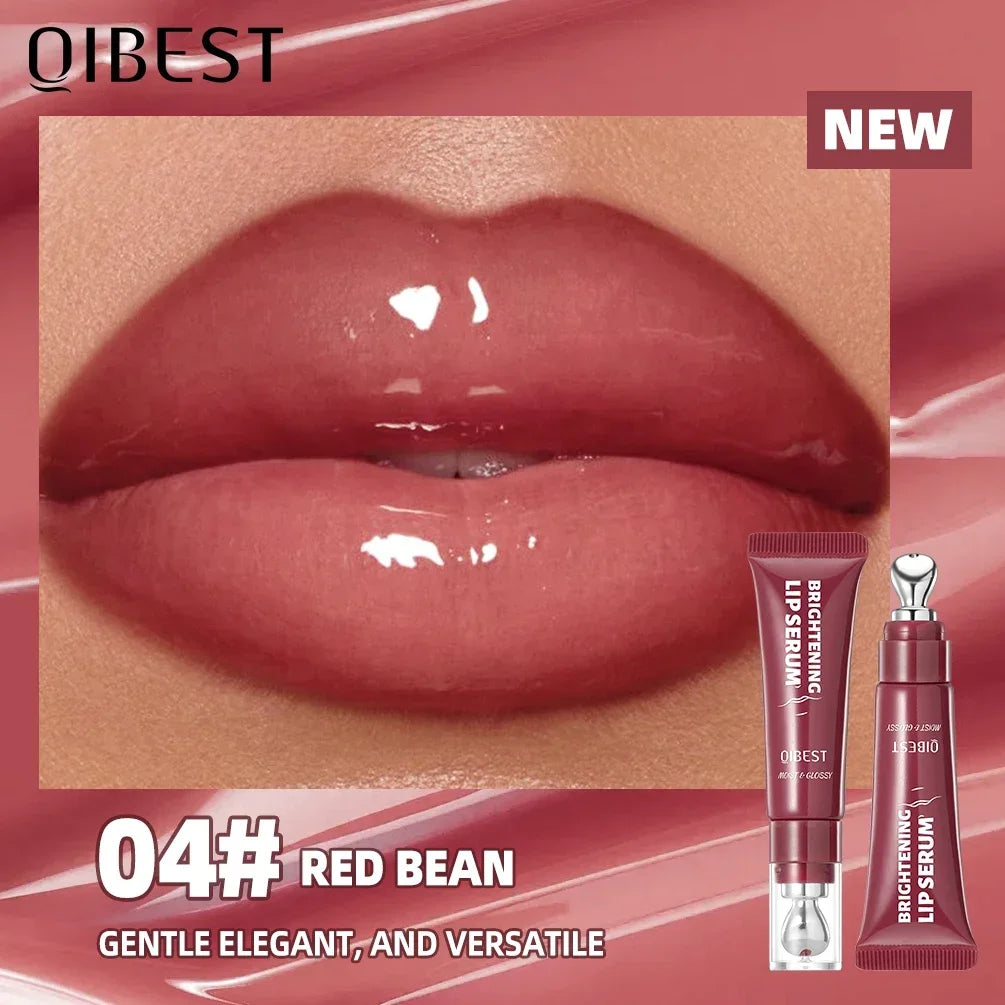 QIBEST 4 Colors Mirror Pearl Fine Shimmering Hydrating Pipe Lip Gloss Moisturizing Crystal Gloss Lip Glaze Layering Lip Makeup Qme 04 Red Bean