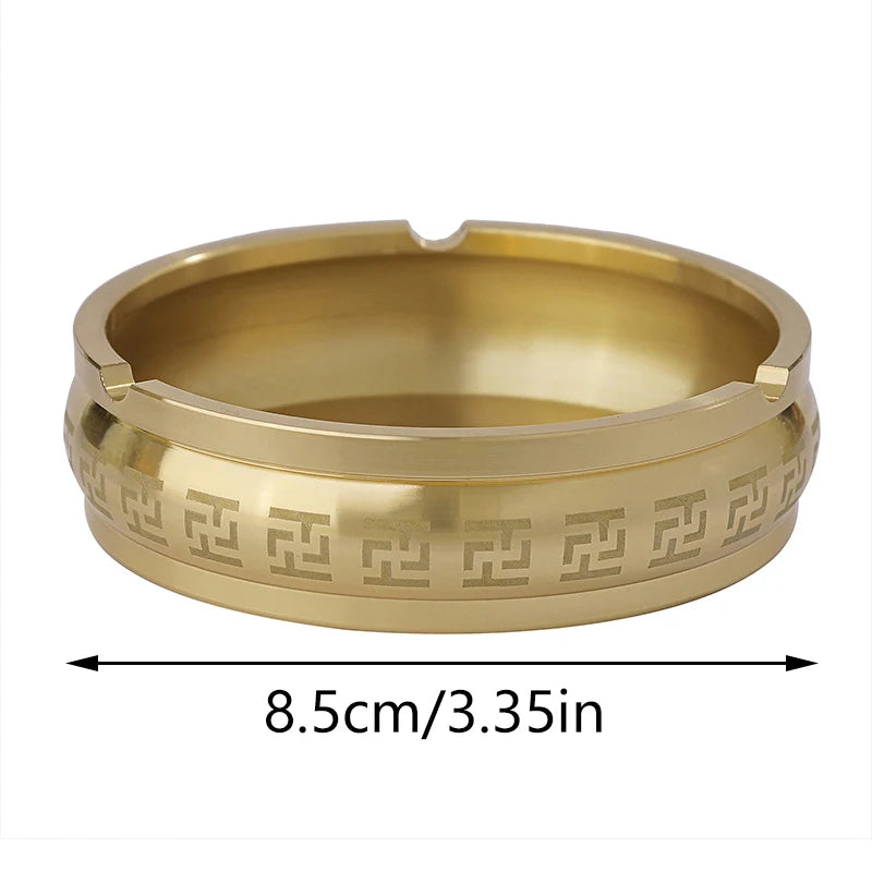 Portable Ashtray Round Brass Tabletop Holder Office Household Metal Qme
