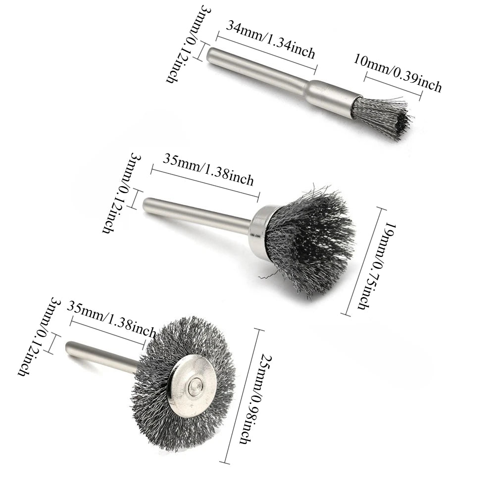 Rotary Drill Cleaning Tool 3/5Pcs Mini Steel Wire Brush Disc Rust Removal Polishing Wheel For DIY Metal Handicraft Care Qme