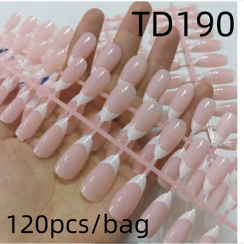 Pink French Almond Fake Nails Full Cover False Nail Tip for women French press on nails Wedding/daily reusable Qme TD190 120pcs