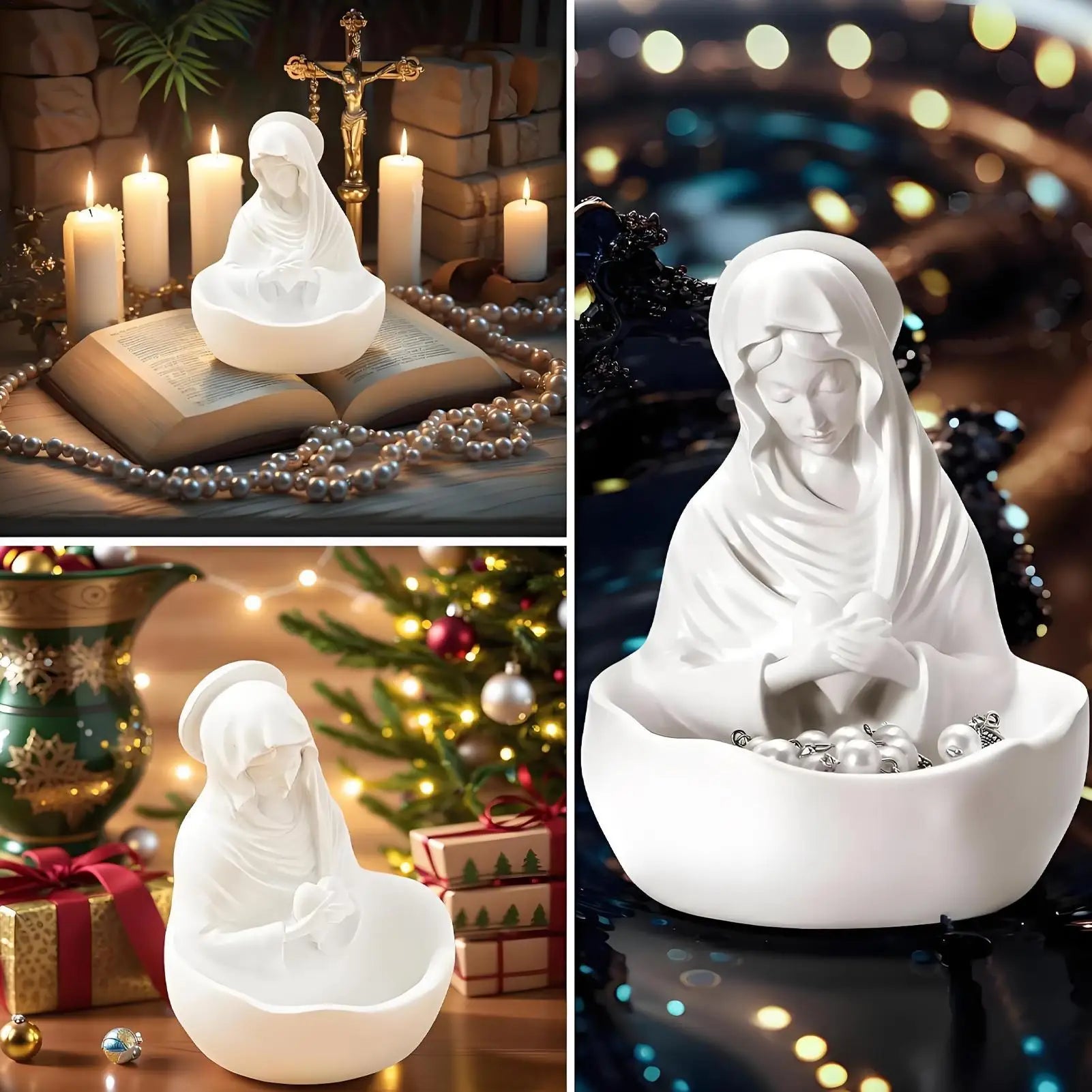 Mother Mary Statue Holy Virgin Figure Prayer Rosary Holder Christmas Qme