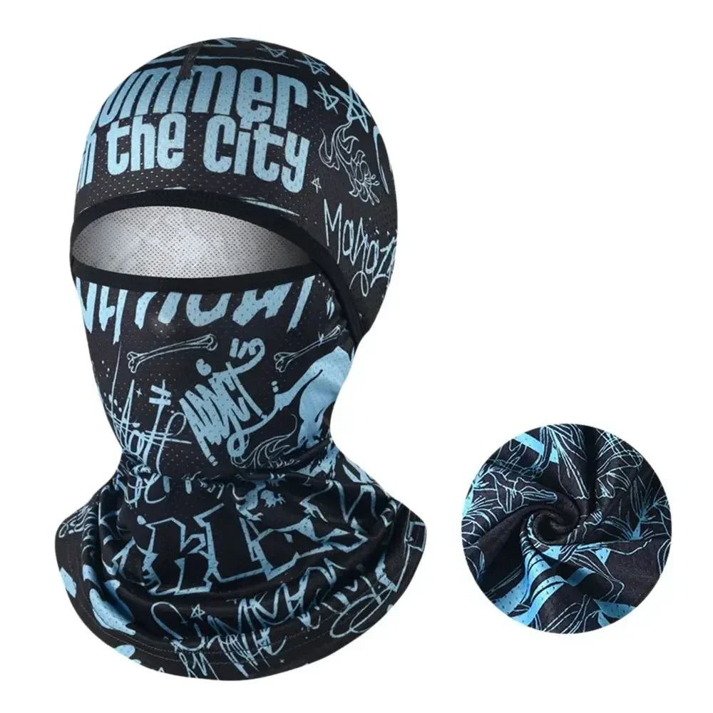 Summer Cool Balaclava Ice Silk Cycling Full Face Cap Sun Anti-UV Protection Sports Face Cover Headwear Bike Motorcycle Men's Hat Qme WordBlack
