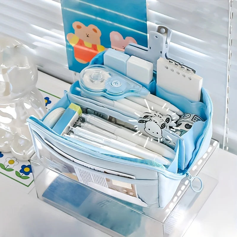 1 Large Capacity Pencil Case Backpack Stationery Box Multifunctional Qme SKY BLUE