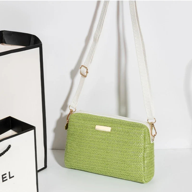Portable Bohemian Style Straw Woven Bag Handbag Wallet Straw Bucket Bag Wallet Shoulder Bag Straw Crossbody Summer Qme