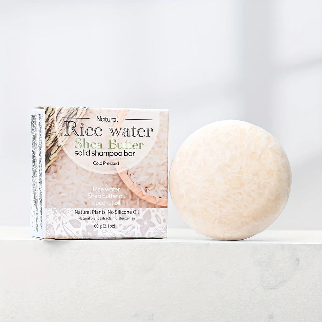 Rice Puree Essence Shea Butter Solid Shampoo Bar Deep Cleaning Double Qme