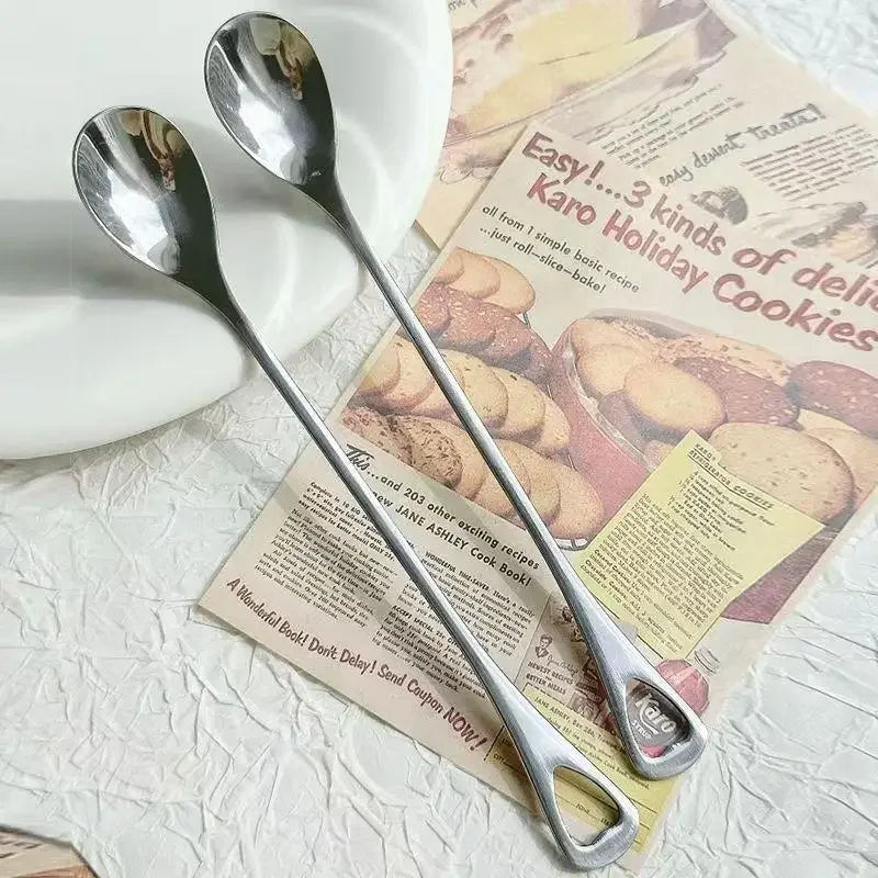 2PCS Stainless Steel Coffee Spoon Long Handle Ice Cream Dessert Tea Spoon For Picnic Drinkware Tableware Kitchen Supply Qme