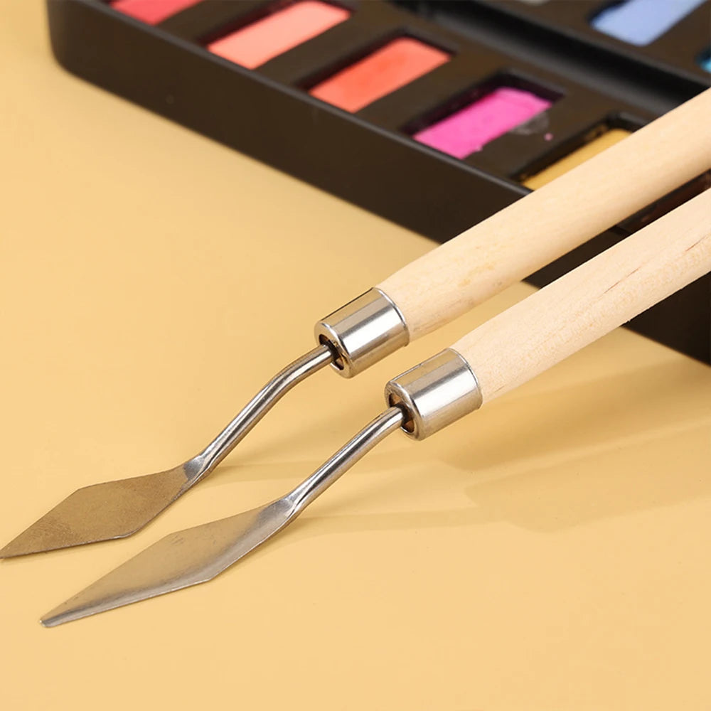 1Set/3Set Oil Painting Scraper Set Paint Wood Handle Palette Knife Art Gouache Paint Painting Scraper Qme