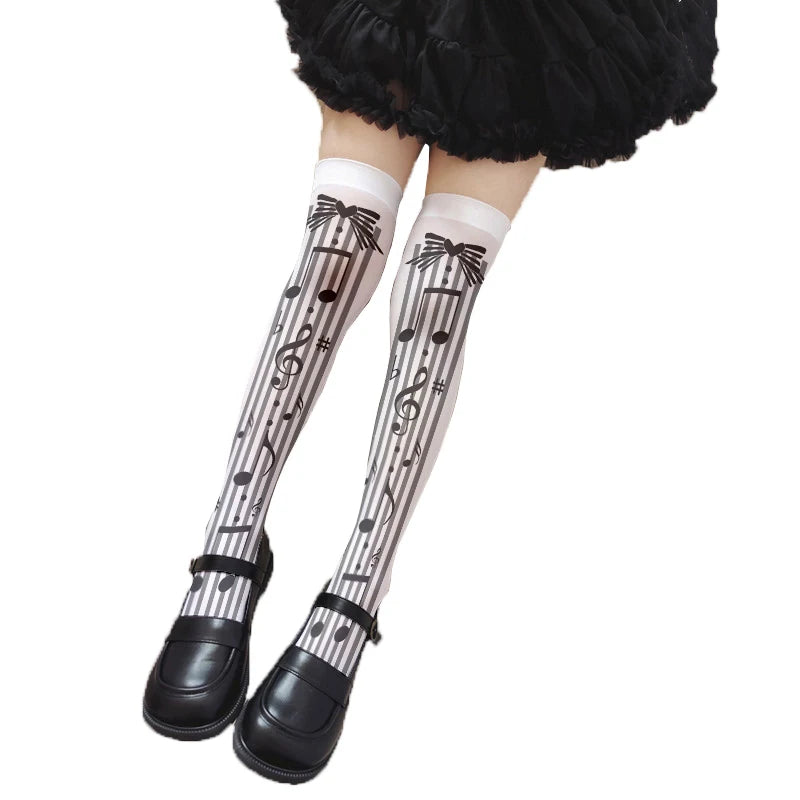 Cute Pink Princess Lolita Over Knee Stockings Love Bow Printed Girl Qme style18 One Size