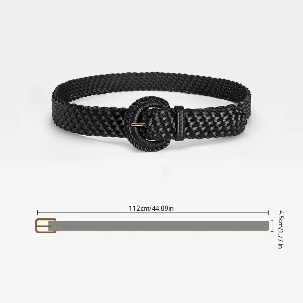 Personality Woven Weave Belt Hollow Out Round Retro Belt Wide PU Leather Bohemian Style Waistband Women Qme