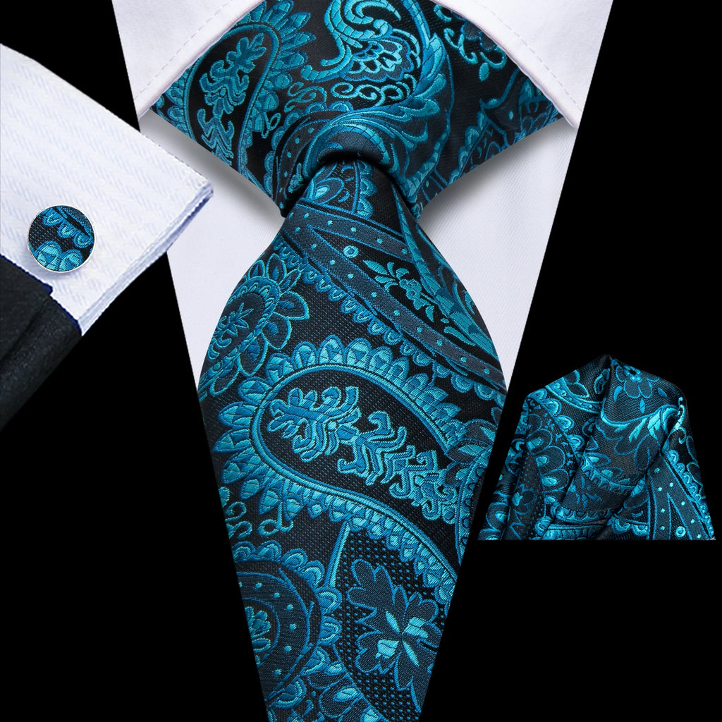 Hi-Tie Paisley Mens Necktie Green Wedding Tie For Men Hanky Cufflinks Set Business Party Dropshipping Qme HT-LDSN0082