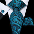 Hi-Tie Paisley Mens Necktie Green Wedding Tie For Men Hanky Cufflinks Set Business Party Dropshipping Qme HT-LDSN0082