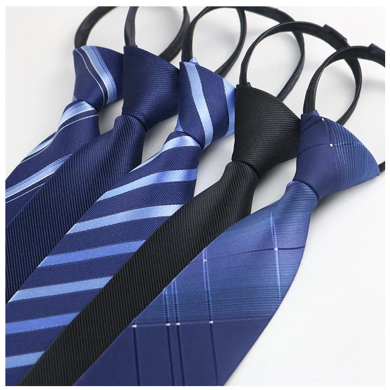 Zipper Ties Men Pre-tied Neck Tie Red Black Navy Blue Neckties Qme